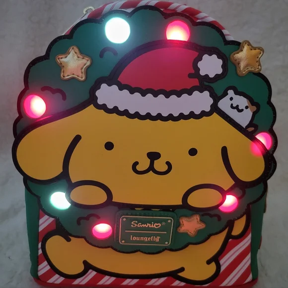 NWT Loungefly Sanrio Exclusive Pompompurin Santa Hat Light Up Backpack - Picture 2 of 11